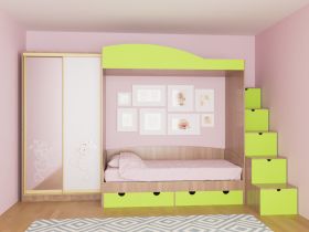Детская с двухъярусной кроватью-чердаком и шкафом-купе ДК 4.2